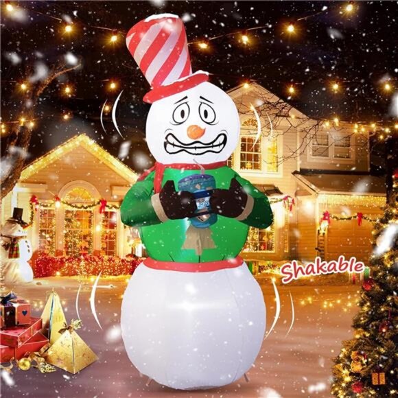 Christmas Inflatables Outdoor Decorations 6FT Shivering Snowman Built-in LED